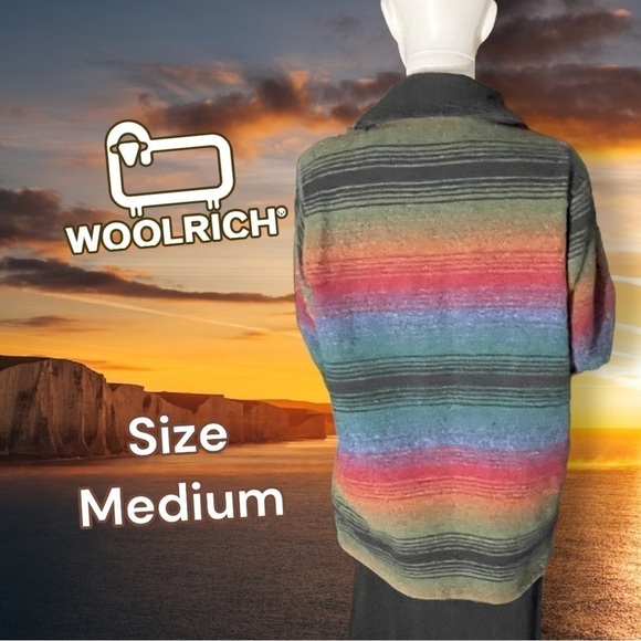 VINTAGE Woolrich Multi Ombre 17165 Rainbow Wool Barn Coat Size Medium - Picture 13 of 16